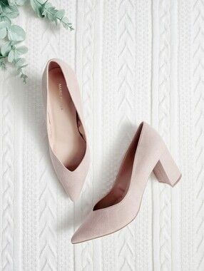 Marc Fisher Caitlin Pump Pink Beige Suede Pointy Toe Slip On Block Heel 10 NWOB